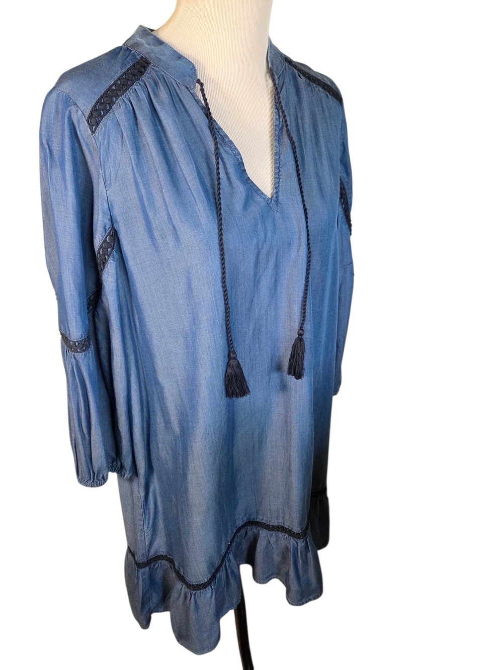 crown & ivy Blue Denim-Look Tassel Tunic Size XL